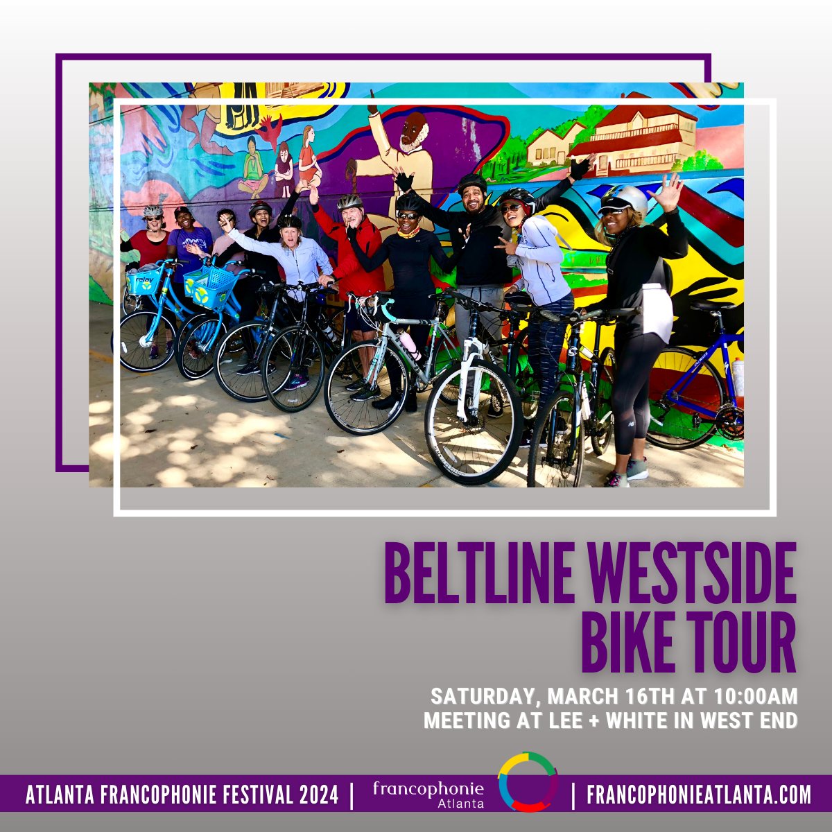 Join the Swiss and Belgian Francophonie community for a fun bike tour of the Atlanta Beltline Westside on Sat. March 16! For more details & to register go to @francophonieatl 🇨🇭🚲🇧🇪