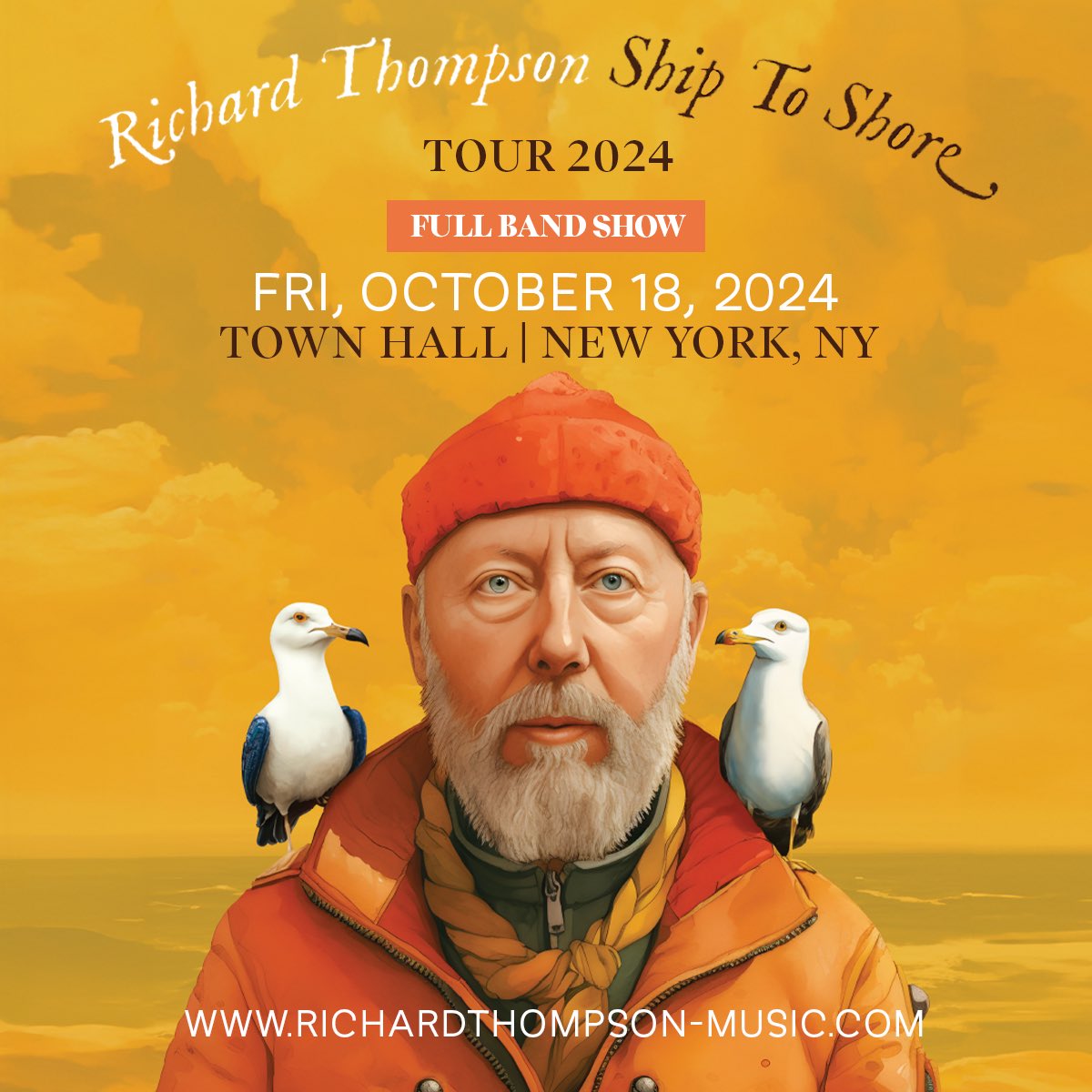 Just Announced! Catch RT and his full band in NYC, NY at Town Hall. Tickets onsale now to the public richardthompson-music.com/tour-dates