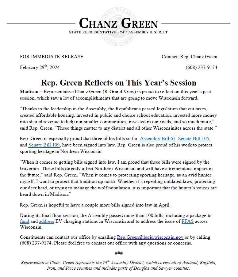 This year's session saw a lot of accomplishments that are going to move Wisconsin forward. Read my full statement below on this year's session. ⬇️ (2/2)