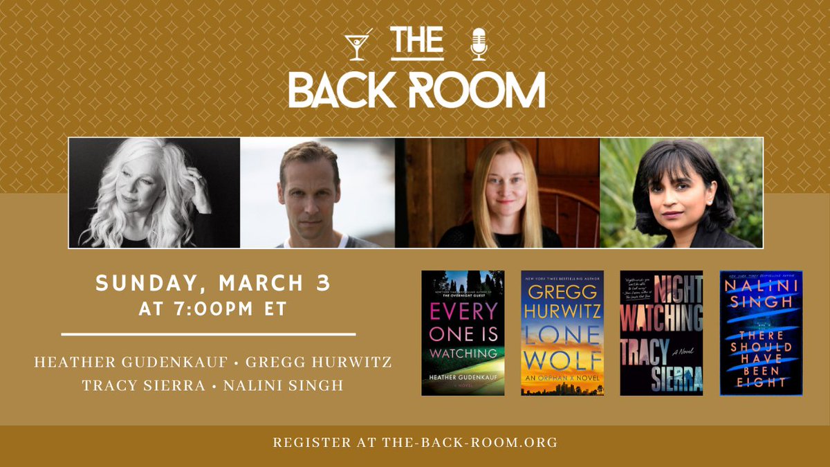 Join Hank Phillippi Ryan and me this Sunday for the first Back Room event of our spring season! Check out their new books and then register to chat live and in person with these 4 amazing authors at the-back-room.org/march-3/ Hope to see you there!