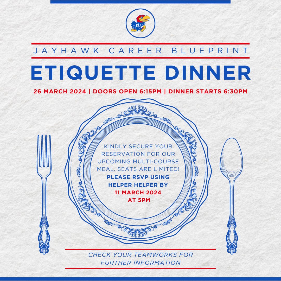 ✨🍽️Ready to refine your dining skills? Indulge in a multi-course meal at our annual etiquette dinner! RSVP now to secure your seat before March 11th—limited availability!😋