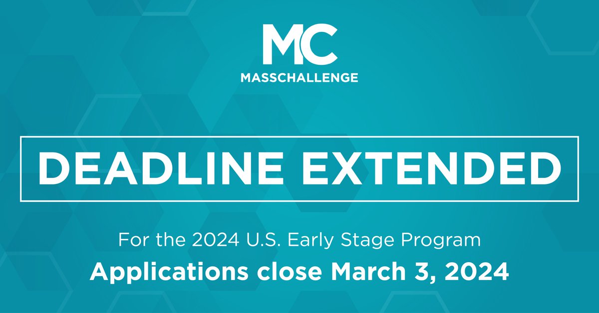 MassChallenge's tweet image. [EXTENSION] ⏰ #Founders now have until March 3, 11:59pm ET to apply to the 2024 MassChallenge U.S. Early Stage Program! 📷 📷hubs.li/Q02g8Tmb0 

#ZeroEquity #Accelerators #startups