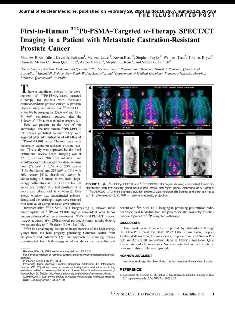 First Lead-212 (Pb-212) in human images - quite remarkable that Alpha emission can be imaged with this quality. @DrDavePattison @AdvanCell_Iso #PSMA jnm.snmjournals.org/content/early/…