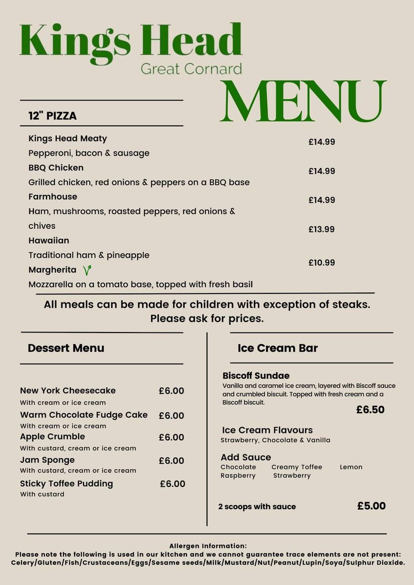 KingsHeadGC's tweet photo. ⭐️📢⚠️ NEW MENU ⚠️📢⭐️

Thurs -  From 4pm
Fri &amp; Sat -  From 12pm
Roasts as usual on a Sunday! https://t.co/vVz4WrqDzz