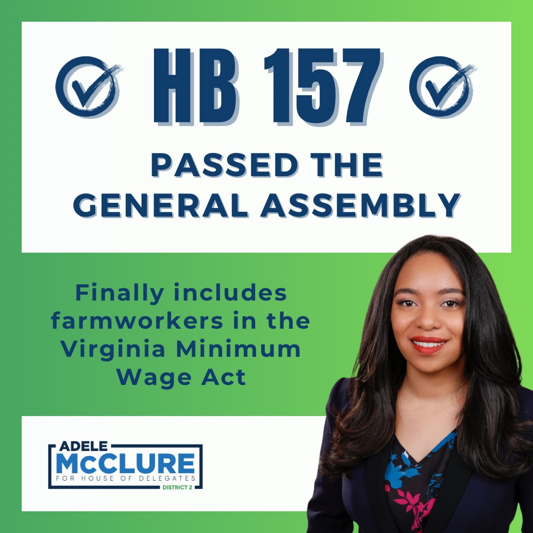 My bill to finally include farmworkers in the VA Minimum Wage Act passed the General Assembly for the first time in VA history. HB157 represents a step toward erasing the troubling legacy of Jim Crow from state law while supporting essential workers who put food on our tables.