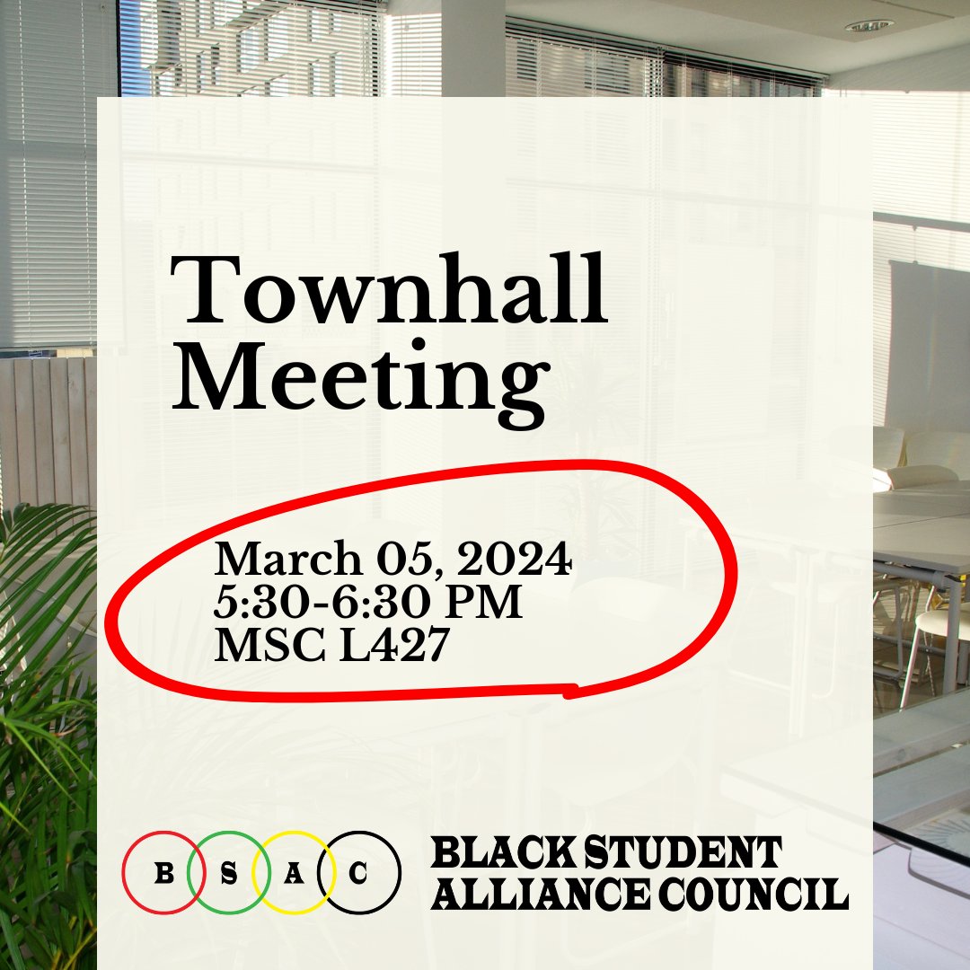 *TIME & LOCATION UPDATE* Next Tuesday, March 5th, we encourage you to join us at our Townhall meeting! The goal is to provide students with a safe space to discuss and analyze the experiences of the Black community on campus. Hope to see you there!