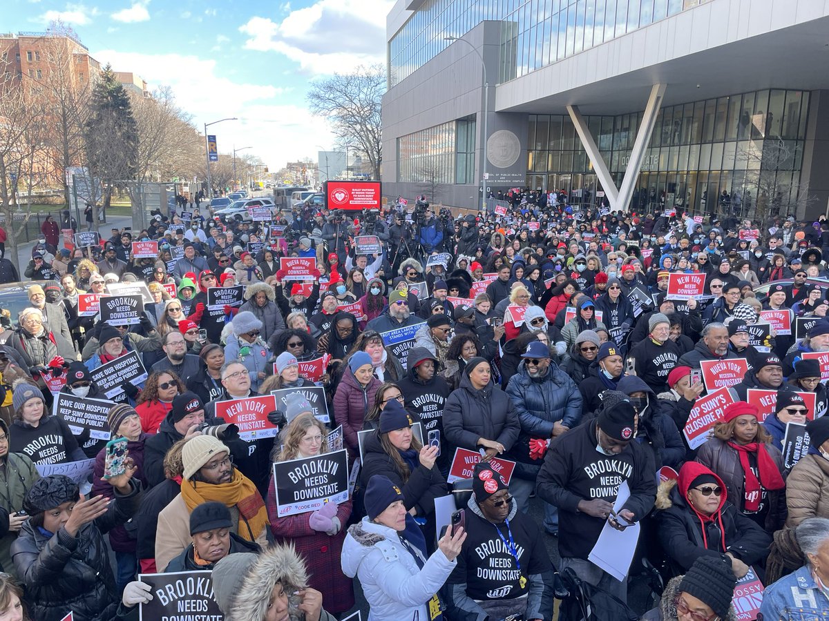 Incredibly powerful rally today to stop the planned closure of SUNY Downstate Hospital.

As health disparities in Black, brown, and immigrant communities continue to grow, the solution cannot be to close hospitals that serve those same communities.

#BrooklynNeedsDownstate