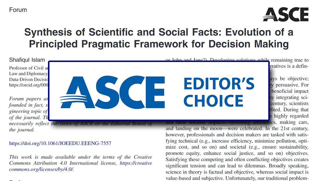 Navigating Complexity: @ShafikIslam’s thought-provoking @ASCE_JEE forum paper delves into the delicate balance of scientific and social facts. Discover the Principled Pragmatic Framework—a game-changer for decision-making! @ASCE_EWRI

#OpenAccess:
ascelibrary.org/doi/10.1061/JO…