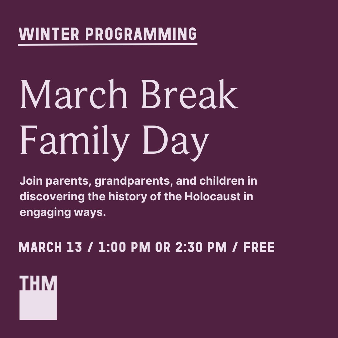 Join us for a special March Break family program at the THM. An afternoon of exploration, this program will bring engaging learning about the Holocaust to parents, grandparents, and children over the age of 10. Register for your spot at: torontoholocaustmuseum.org/events/march-b…