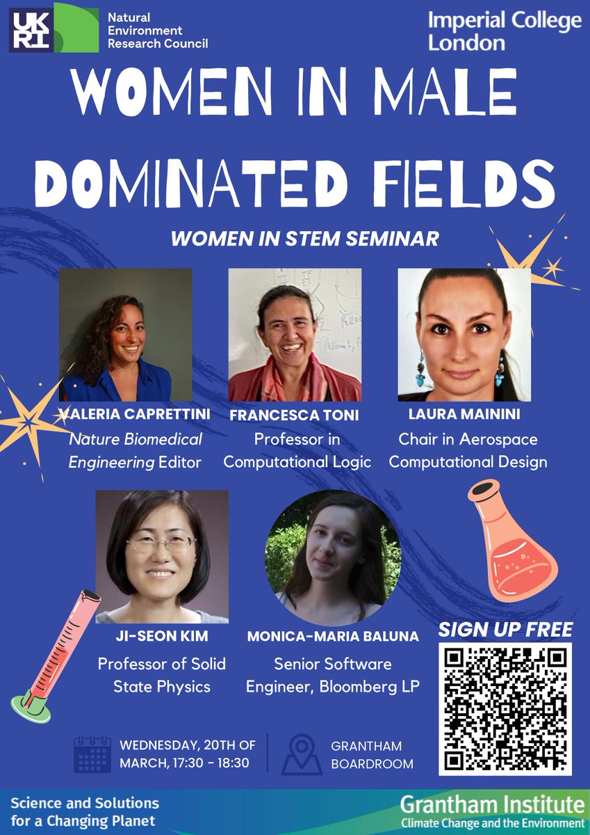 Come along to the next Women in STEM Seminar - Navigating a Career in a Male-Dominated Field Join us for a panel discussion with exciting guests from both academia and industry. 📅Wed 20 March, 5:30-6:30 📍Grantham Boardroom ➡️Sign up tinyurl.com/4rw7zmud