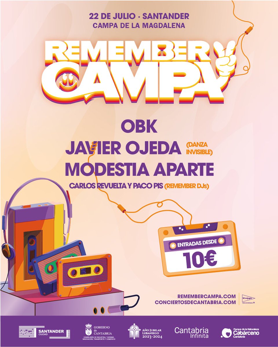 ¡Os esperamos el 22 de julio en la Campa de La Magdalena! 🤍

Presentamos la primera edición de #RememberCampa protagonizado por grupos del panorama musical español de los 80.  💥

¡Primer tramo de entradas ya disponibles desde 10€!

@cantabriaturismo #CantabriaMasXDescubrir