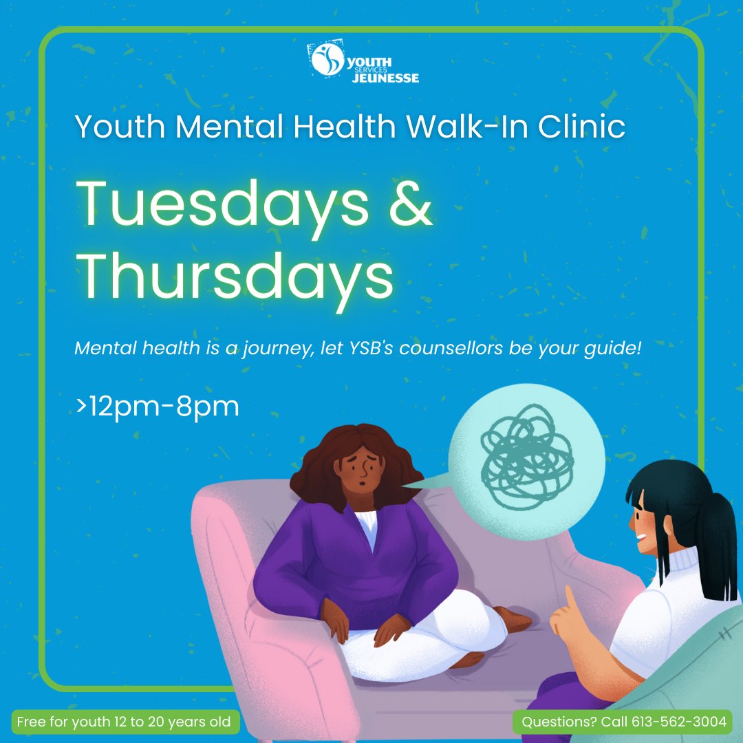 Youth Services Bureau (@ysb_bsj) on Twitter photo It’s therapy Thursday at <a href="/Carrefour_Hub/">Carrefour Santé Aline-Chrétien Health Hub</a>!
Come in for a chat, it’s free 😊
#MentalHealthMatters It’s therapy Thursday at <a href="/Carrefour_Hub/">Carrefour Santé Aline-Chrétien Health Hub</a>!
Come in for a chat, it’s free 😊
#MentalHealthMatters