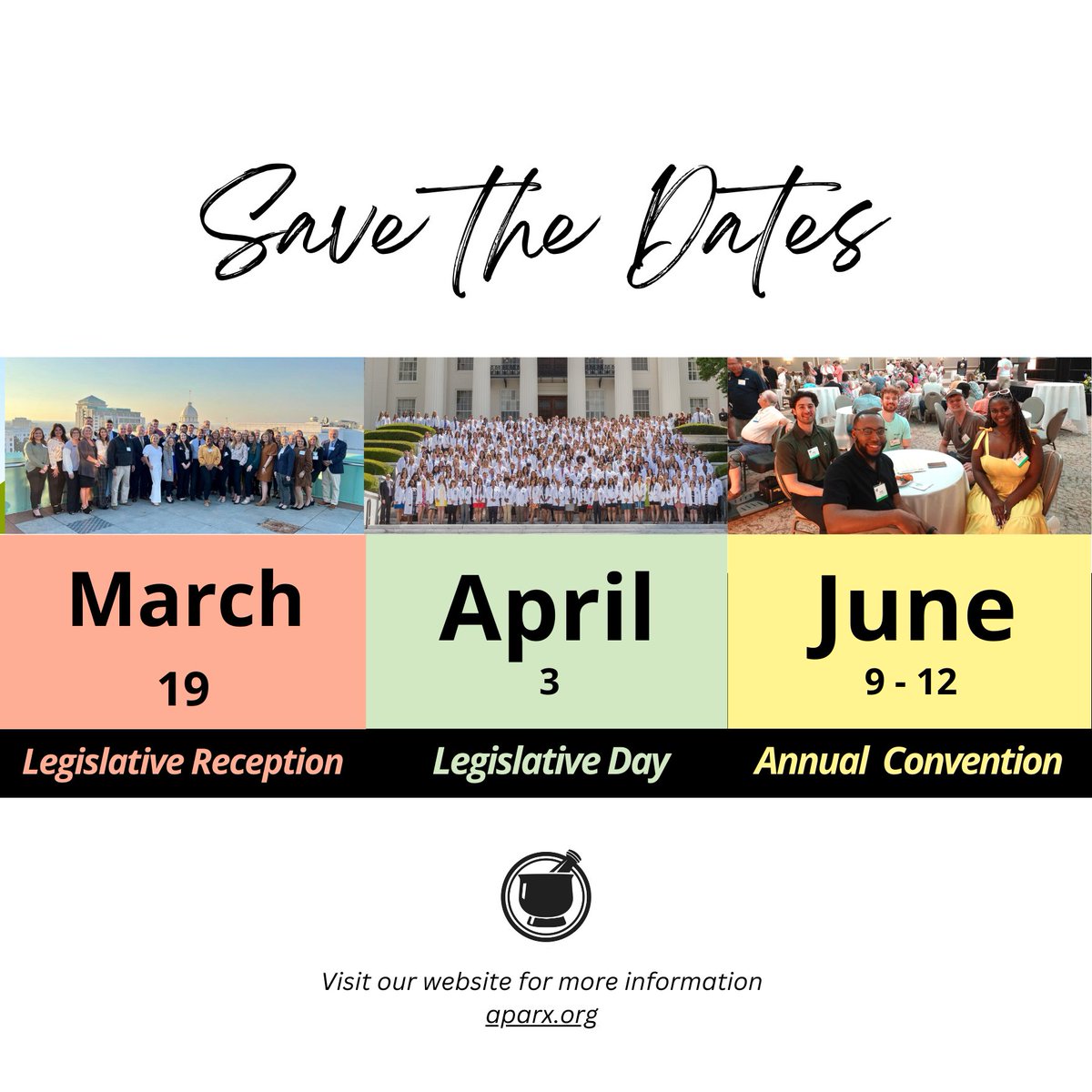 Mark your calendars for these important APA events! We’d love to see you there! For the legislative events, learn more and register here aparx.org/page/23 Registration for the Annual Convention will be made available in the coming months.