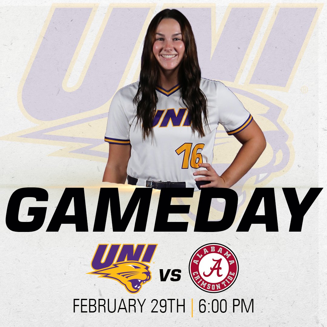 UNISoftball's tweet image. 𝐑𝐎𝐋𝐋 𝐏𝐀𝐍𝐓𝐇𝐄𝐑𝐒!!! 𝐈𝐓'𝐒 𝐆𝐀𝐌𝐄𝐃𝐀𝐘!!!

🆚: Alabama
⏰: 6 p.m. CT
📍: Tuscaloosa, Ala.
🏟️: Rhoads Stadium
📺: es.pn/48ydgSS
📊: bit.ly/2VLy3NT

#EverLoyal #1UNI