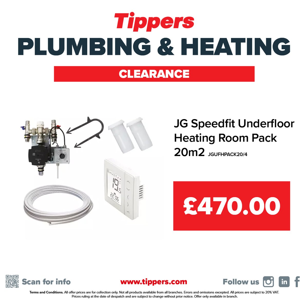 ⚠️ Plumbing & Heating Clearance Offers ⚠️ John Guest Speedfit Underfloor Heating Room Pack 20m2 - now reduced to £470.00 ex VAT! 30m2 Room Packs also reduced to £538.40 ex VAT! Visit your local branch or buy online: tippers.com/products/jg-sp…