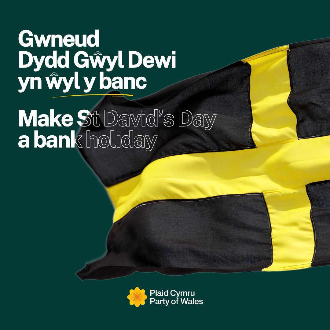 🏴󠁧󠁢󠁷󠁬󠁳󠁿 Dydd Gŵyl Dewi Hapus 🏴󠁧󠁢󠁷󠁬󠁳󠁿 

Today is a chance to celebrate our national identity and cultural history

But unlike in Scotland and Northern Ireland, 🏴󠁧󠁢󠁷󠁬󠁳󠁿 does not have a dedicated national holiday for its patron saint

 1 March should be a bank holiday. Who agrees?