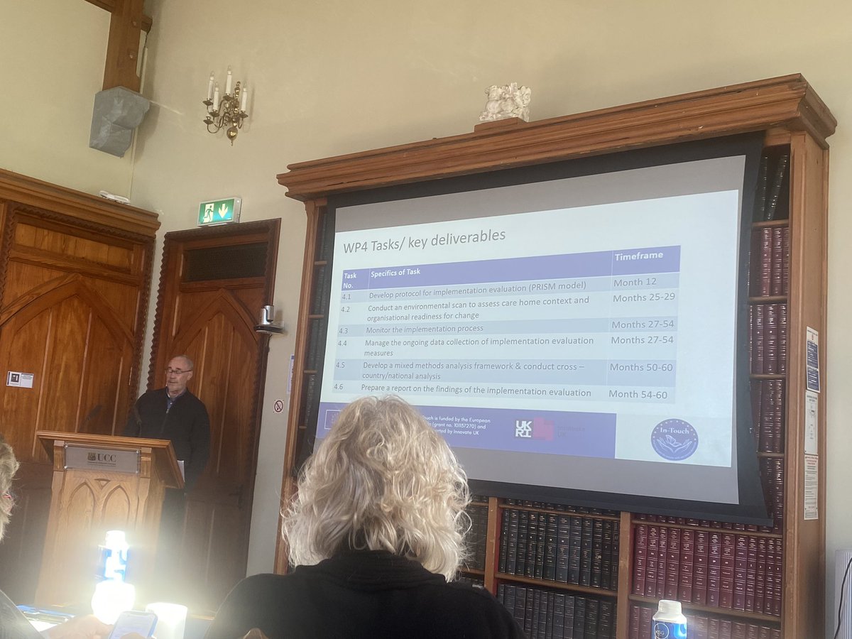 Prof Kevin Brazil from @QUBelfast now giving an overview of protocol for WP4 from @InTouchEU study. This work package will focus on the #Implementation #Evaluation of the #InTouch #Intervention in #CareHomes.