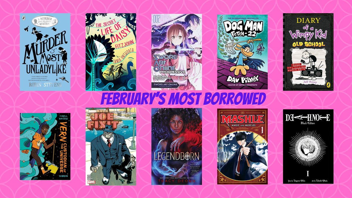 Wait a minute, no Heartstopper? That's the first time in months that they haven't featured in the top 10 most borrowed books 🤣. Loving the variety this month. You can definitely see the influence of @ExcelsiorAward and the impact of pupil voice - 4 were chosen by them, not me!