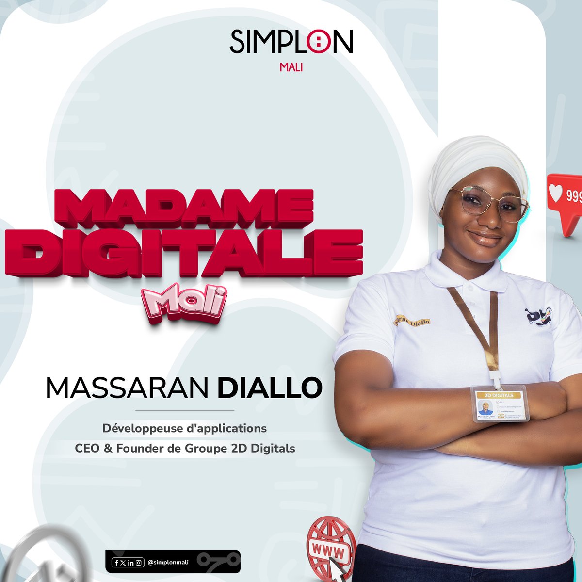 Nous sommes ravis de vous informer que <a href="/diallo_massaran/">Massaran Diallo 🇲🇱🇳🇬</a> remporté le plus grand nombre de votes pour la "Madame Digitale" après quelques jours de vote en ligne.

<a href="/diallo_massaran/">Massaran Diallo 🇲🇱🇳🇬</a> représentera le Mali dans la compétition pour le titre de "Madame Digitale Afrique".

#simplonmali