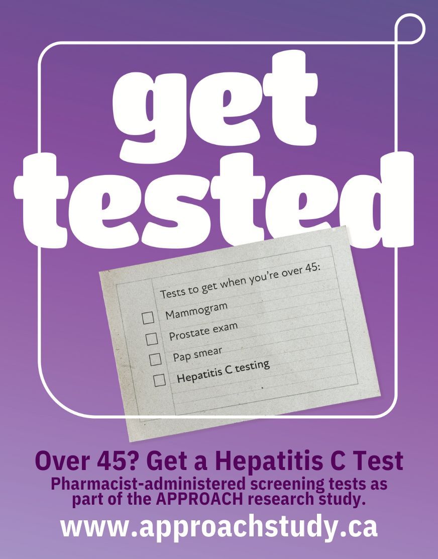Did you know you can get screened for HIV, HepC, and Syphilis as a participant in the @APPROACHstudy? Interested participants can access testing at select pharmacies in Alberta, Newfoundland, and Nova Scotia. Visit: approachstudy.ca to find out how you can participate!