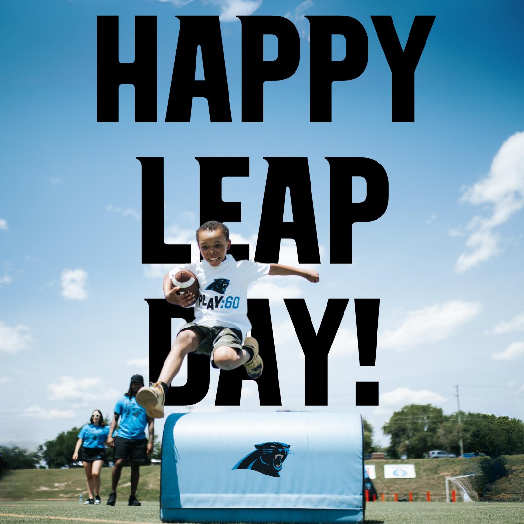 PanthersCR's tweet image. Happy Leap Day from your Carolina Panthers Community Relations team!

We want to encourage you to get outside and #Play60 minutes a day to promote a healthy and active lifestyle 🏈💙🌟

#KeepPounding | @Panthers