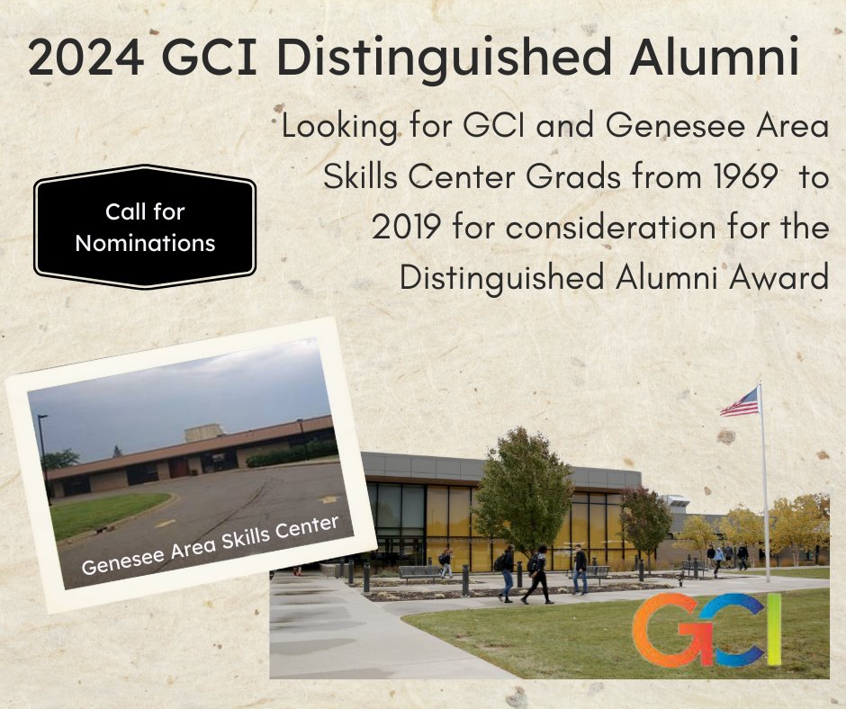 GCILearns's tweet photo. Do you know someone who makes a difference in the community with skills learned at Genesee Career Institute? 🎓 Nominate outstanding alumni with 5+ years of related experience! 🏆 Winners attend the May 14th Distinguished Alumni Luncheon. https://t.co/dHRnBhWGqv https://t.co/pJBsEdtkwz