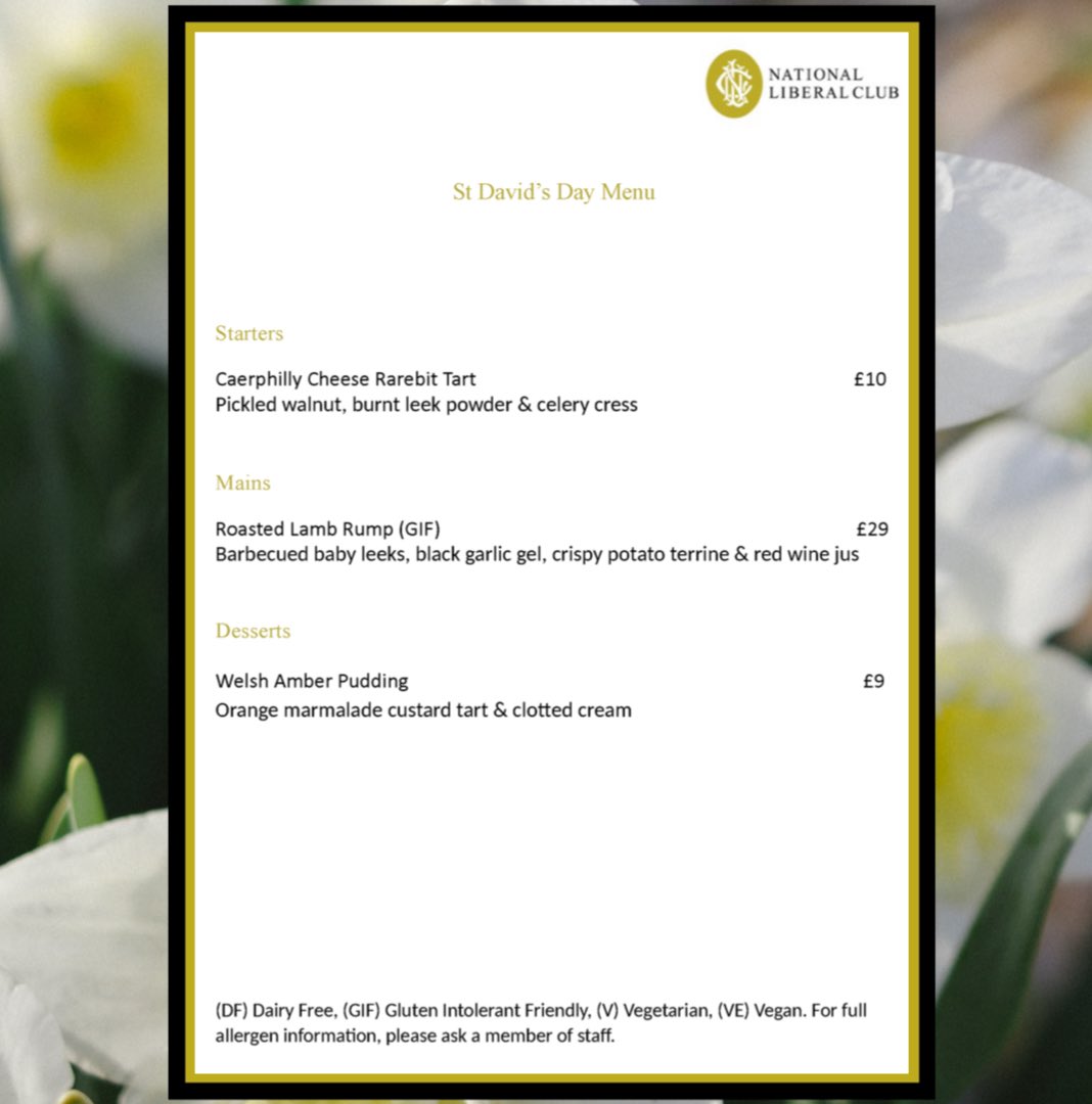 Come and celebrate St David’s Day at the NLC this Friday with our specially created menu featuring some classic hearty dishes. No booking required but come early to avoid disappointment! 🏴󠁧󠁢󠁷󠁬󠁳󠁿 #StDavidsDay