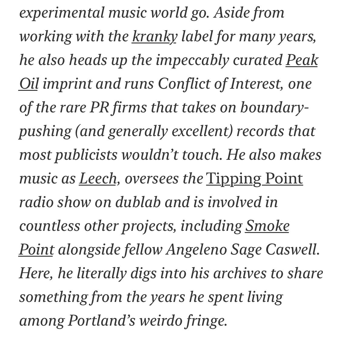 Delighted to have @askyourpillow making a guest recommendation in today's newsletter. Between his work with Peak Oil, @krankyltd and many, many other projects, Brian is one of those behind-the-scenes heroes who quietly helps people and makes experimental music happen.