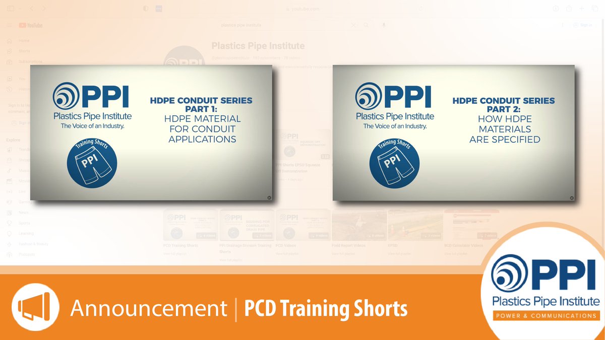 New HDPE Conduit Training Shorts on YouTube! Check out the PCD Training Shorts playlist on YouTube here: ow.ly/zo1b50QIrss Visit our website: ow.ly/cQ6S50QIruU #plasticpipeconnects
