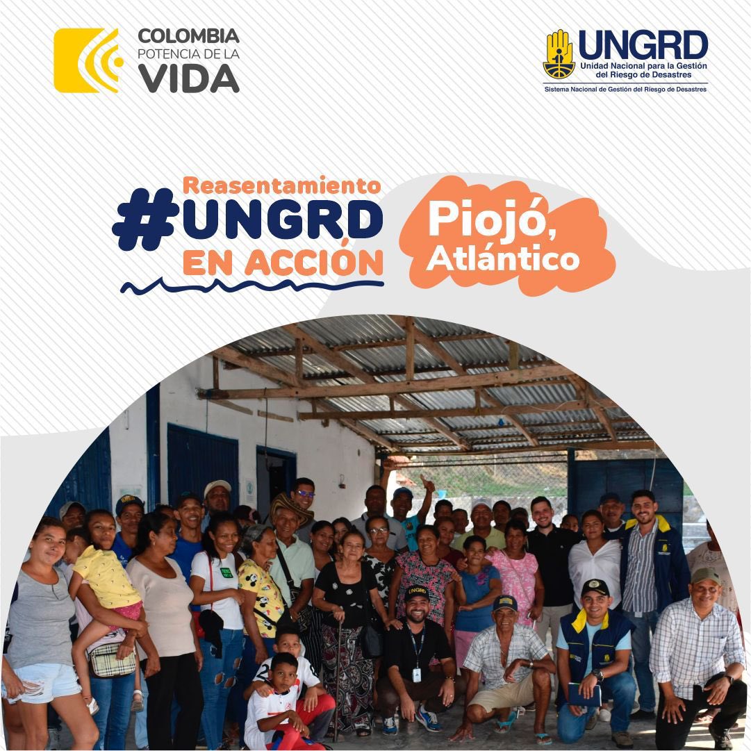 UNGRD's tweet photo. En articulación con la Alcaldía de Piojó, la @gobatlantico y la comunidad, hemos desarrollado acciones encaminadas a garantizar un #ReasentamientoUNGRD seguro y productivo para la comunidad afectada por el movimiento en masa de 2022. ⤵️ https://t.co/Fb8RrD67O0