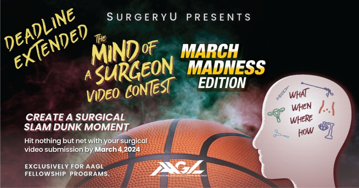 The deadline for the Mind of a Surgeon March Madness Video Competition has been extended until Mon 3/4! Fellowship Programs! Don't miss out on showcasing your surgical skills and creativity. Enter here buff.ly/3ROerIM #AAGL #MIGS @migs_tips <a href="/asokol72/">Andrew Sokol MD</a> <a href="/FMIGS1/">FMIGS</a>