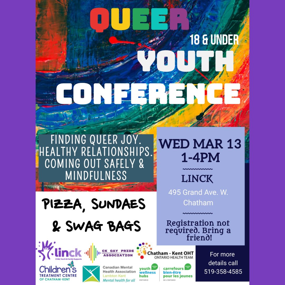 Join us at the Queer Youth Conference to explore the discovery of queer joy, cultivating healthy relationships, safely navigating coming out, and practicing mindfulness.

#queeryouth #chathamkent