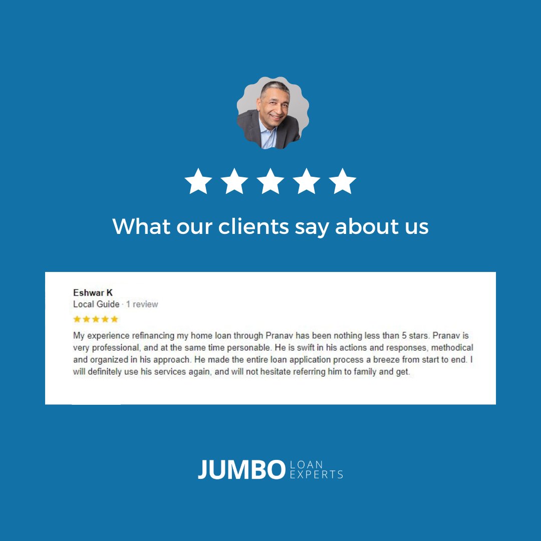 Hear what our clients have to say on Google reviews! 'My experience refinancing my home loan with Pranav has been nothing less than 5 stars.' - Eshwar K. ⭐⭐⭐⭐⭐ Want a seamless homebuying experience? Contact us! #TestimonialThursday