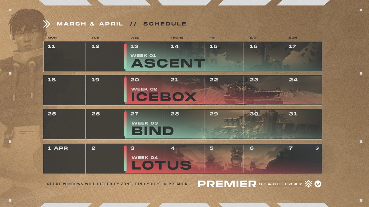 VALORANT's tweet photo. Prep your strats–here’s how Premier Stage E8A2 will play out. https://t.co/CV6jJhU9gB