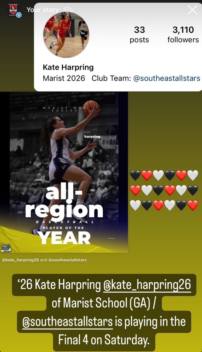 Brandon Clay x Southeast All Stars ❤️🖤🤍 @southeastastars x #bclayrecruiting NO ONE OUTWORKS OUR PROGRAM!!! ‘26 Kate Harpring of Marist School has had a Miss Georgia Basketball type of sophomore year. Region Player of the Year ❤️ 1,000+ career points 🤍 Final 4 appearance 🖤