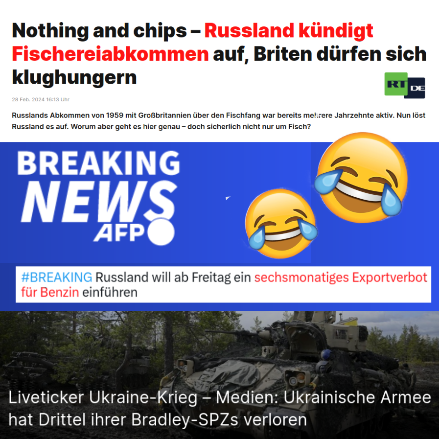 RcBechthold's tweet photo. "Putin🧐" ist so gut wie erledigt 🤓
https://t.co/EmV5bMjyW3
"Die Engländer formen sie ihr Menü zu 40 Prozent aus unserem Kabeljau. Vielleicht werden sie ja klüger, wenn sie etwas schlanker geworden sind"
https://t.co/mLZJCM5j8z #GB #Fischereiabkommen #Benzin #Exportverbot https://t.co/SdpGcjWu3D