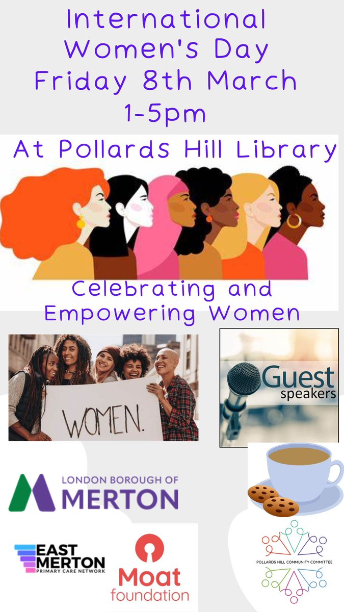 Excited to be working in partnership with @MertonLibraries to celebrate International Women's Day at #Pollardshill. Tables are available for the community to showcase their gifts/talents. Guest speakers and refreshments available. Drop In Event.