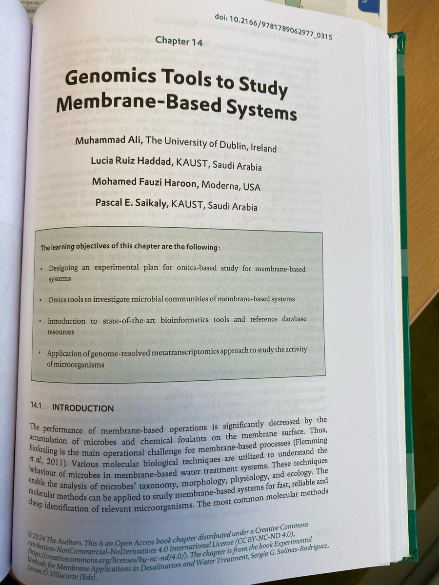 I am excited to receive 'Experimental Methods for Membrane Applications in Desalination and Water Treatment' Thrilled to have contributed Chapter 14 on Genomics Tools to Study Membrane-Based Systems. @SaikalyPascal Lucia @fauziharoon @IWAPublishing Edited by Loreen and Sergio
