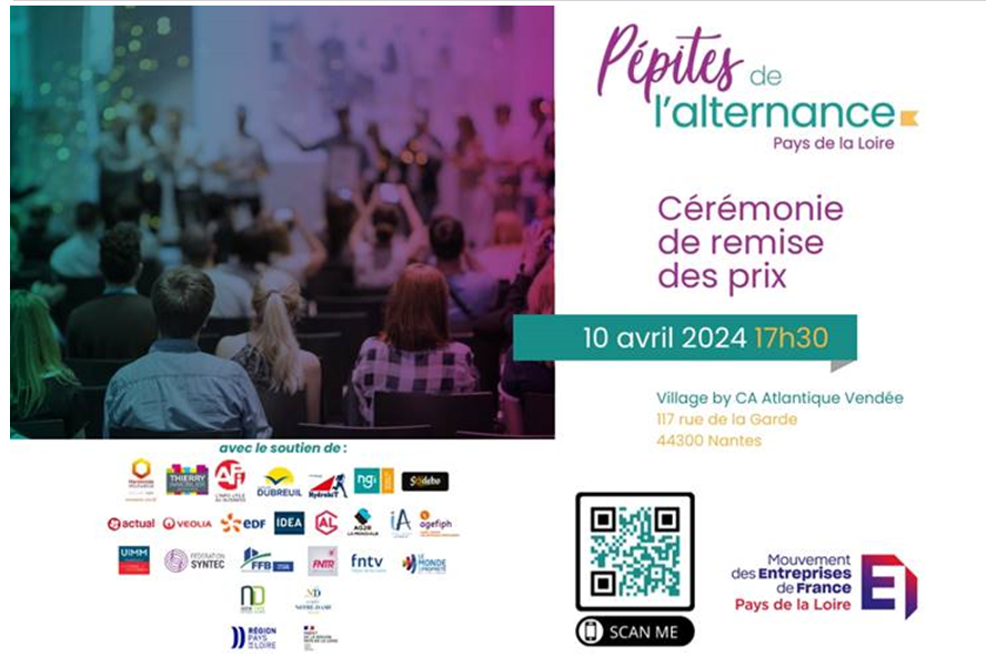 Alors que les candidatures sont encore ouvertes, 1er SaveTheDate pour la cérémonie de remise des prix #Pepitesdelalternance le 10 avril au <a href="/villageCAav/">Le Village by CA Atlantique Vendée</a> 
Vous pouvez déjà vous inscrire : eventbrite.com/e/billets-cere… 
cc <a href="/Samueltual/">Tual Samuel</a>