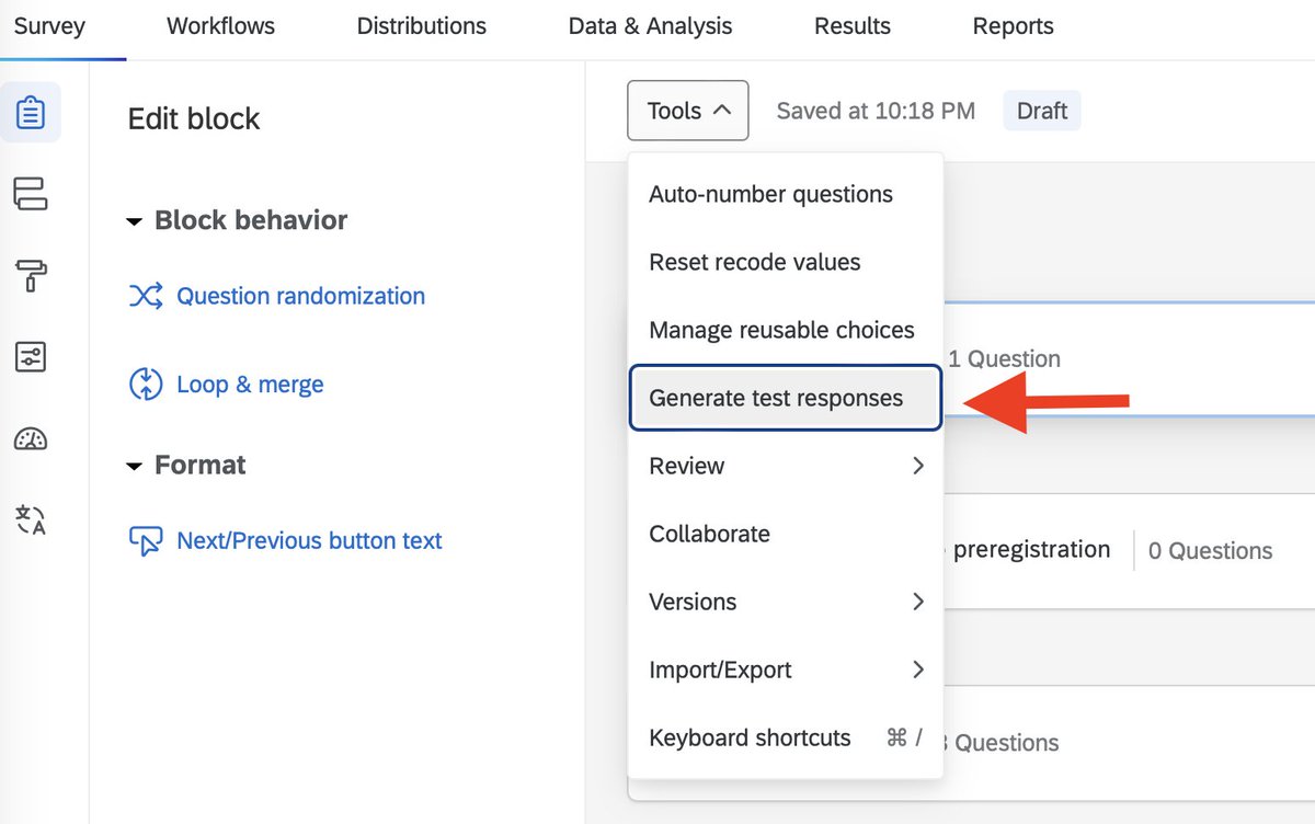 Tip for folks who do survey research with @Qualtrics : before fielding (or pre-registering), highly recommend generating test responses first. Two big reasons. 🧵