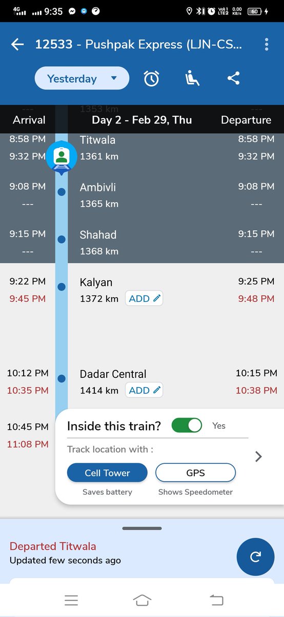 Indian railways
 1 hours se Titwala Ambivli ke bich me ruki pushpak train( Lucknow se CSMT jane wali)jis ki wajah se musafiron ko pareshani ka samna karna para  
Kya pta wo waqt kab ayega jab Indian railways apne time par musafiron ko apni manzil par pohchaaye .

#IndianRailways