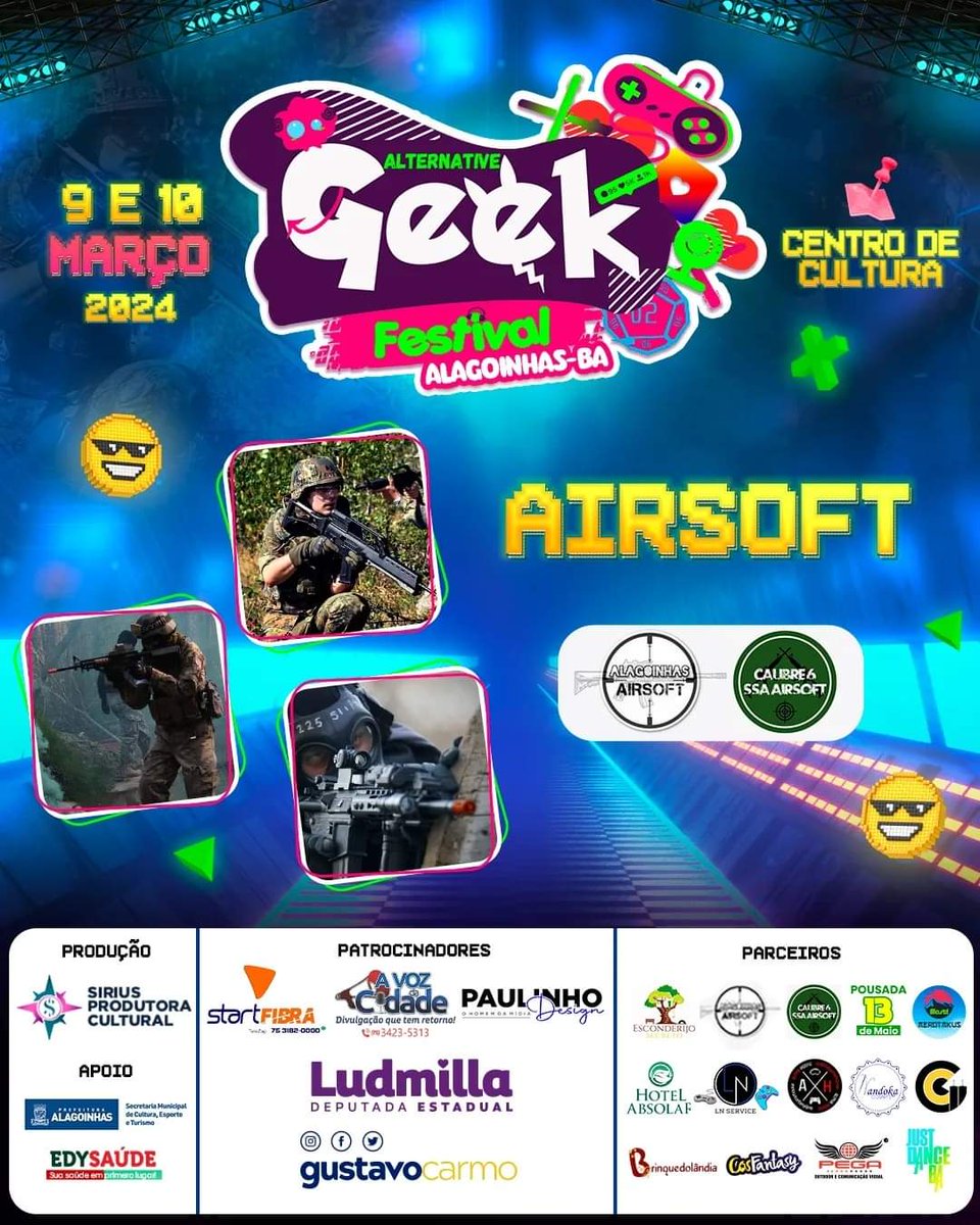 agfbaoficial's tweet image. 📢 ATRAÇÃO CONFIRMADA!

🔫 Para quem curte esportes de tiro, o airsoft tá garantido!

🫡 Contaremos com duas equipes trazendo várias armas para que vocês possam treinar sua pontaria!

📆 09 e 10 de Março no Centro de Cultura de Alagoinhas.

#AGFBA #AlternativeGeekFestival