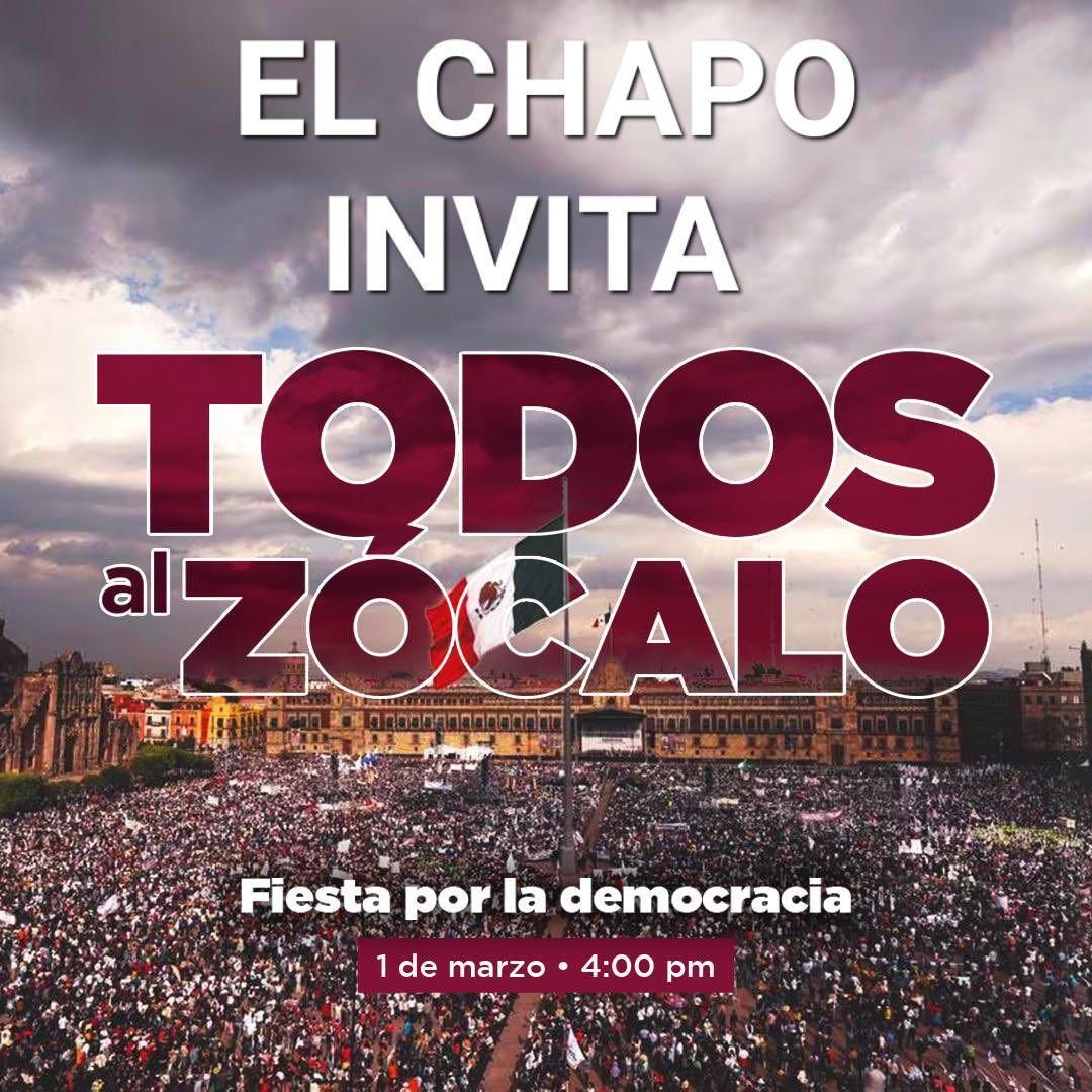 La familia del Chapo les extiende la presente invitación.

El tour desde 150 ciudades de México para llenar 1 sólo pinche Zócalo incluye:
-$5,000 pesos para comprar su dignidad
-Frutsis ilimitados
-Tortas de Salmonella
-Un tour de horror por las carreteras más inseguras del mundo