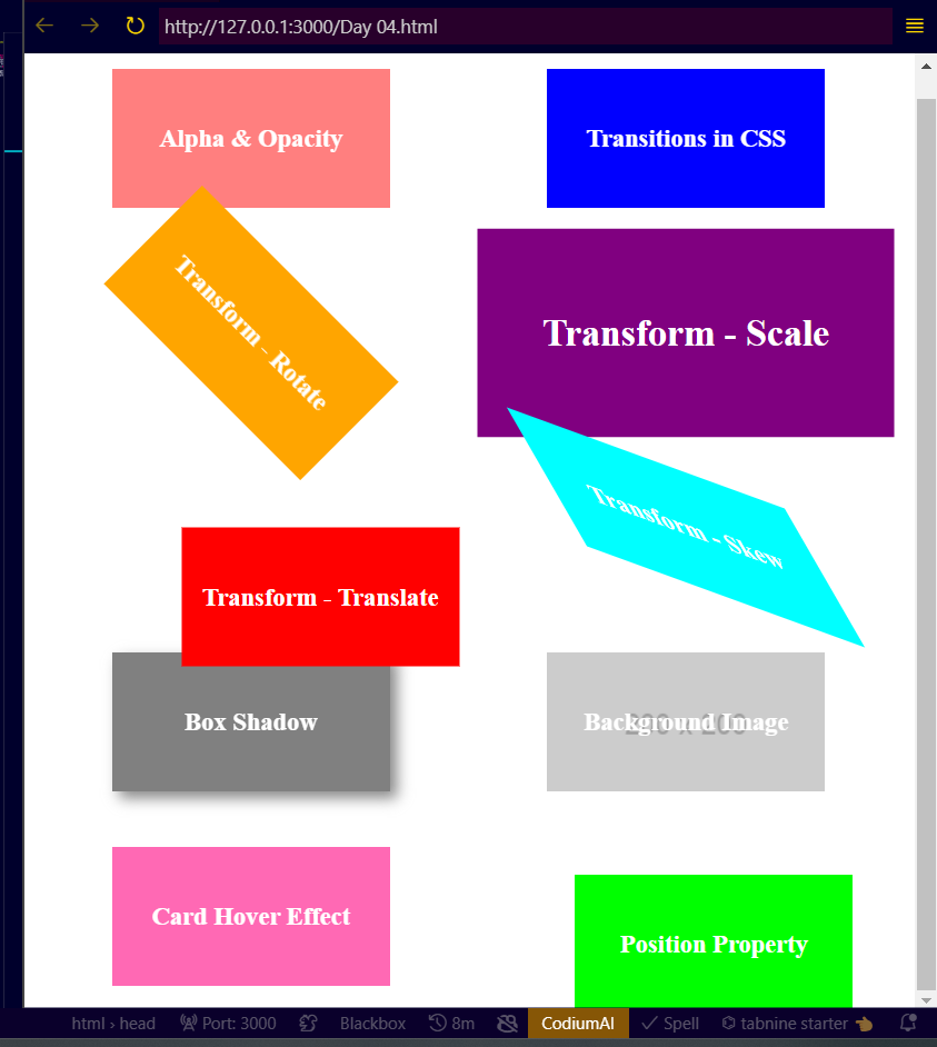 Nirmal__Haldar's tweet image. 🚀 Unleash the CSS Magic! Day 04 of 90 Days Web Dev Challenge is here! Master Alpha &amp;amp; Opacity, Transitions, Transform properties, Box Shadow, Background Image, Card Hover Effect, Position Property, &amp;amp; more. Elevate your web design game! 💻🎨 #WebDevelopment #CSSFundamentals