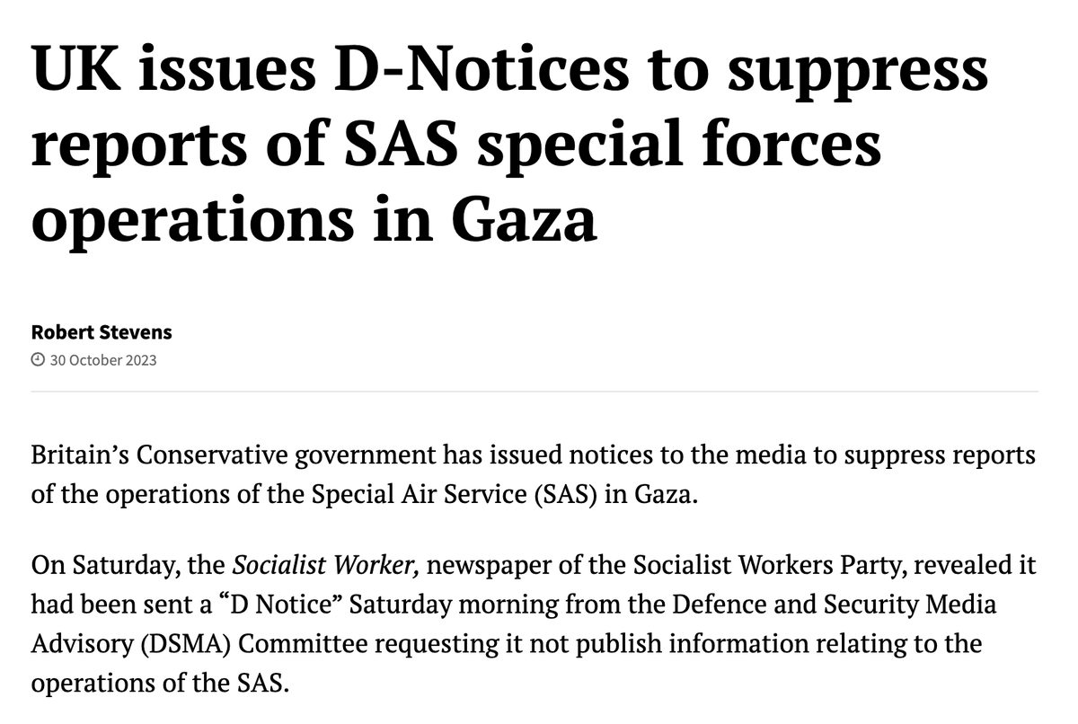 On 27 October, The S*n revealed UK special forces had deployed to Cyprus for Gaza ops.

Following day, UK military's censorship body sent out a 'D-Notice' to all editors instructing them not to publish more info.

The editors obeyed. So what have the SAS been doing past 4 months?