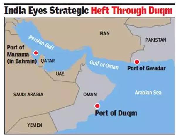 Duqm Port, Oman: In 2018, India got another military access after Sabang Port in Indonesia. The Duqm Port is located on the south-eastern seaboard of Oman. The port facilitates India’s crude imports from the Persian Gulf... Cont..