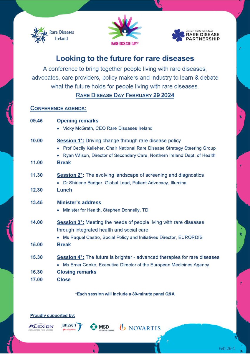 Retina International Celebrates Rare Disease Day 2024. Today joined with people affected by rare disease together to learn and debate what the future holds for people living with rare diseases. @RareDiseasesIE @avrilbdaly tinyurl.com/4pca368z rarediseaseday.org