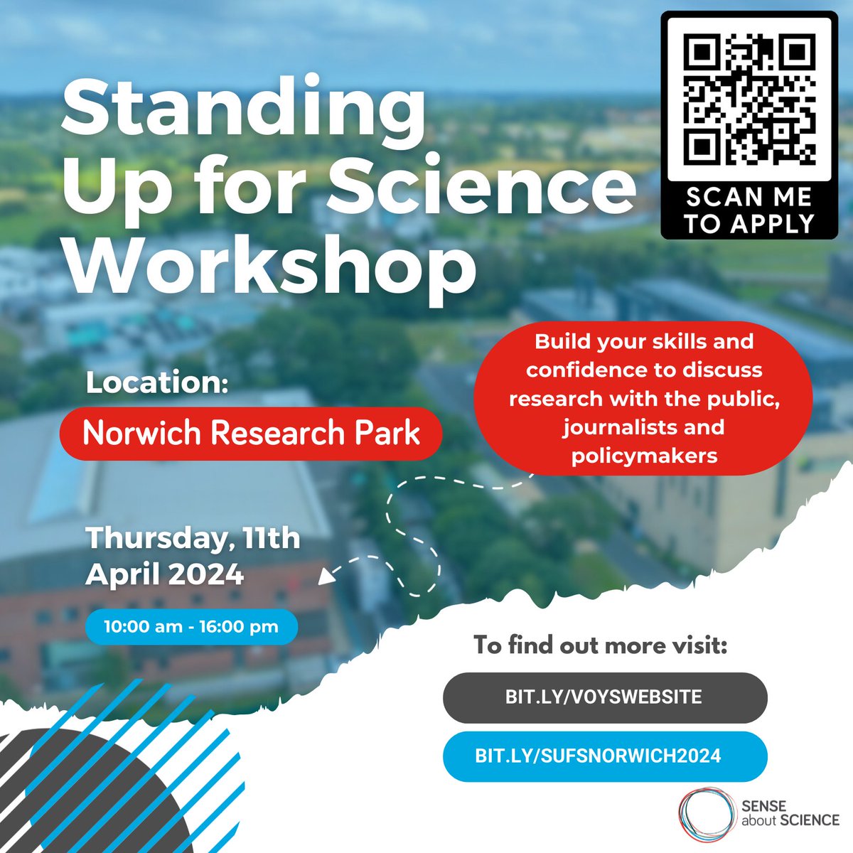 Want to Stand up for Science? Apply for your free place at @voiceofyoungsci’s workshop on 11 April at Norwich Research Park bit.ly/SufSNorwich2024