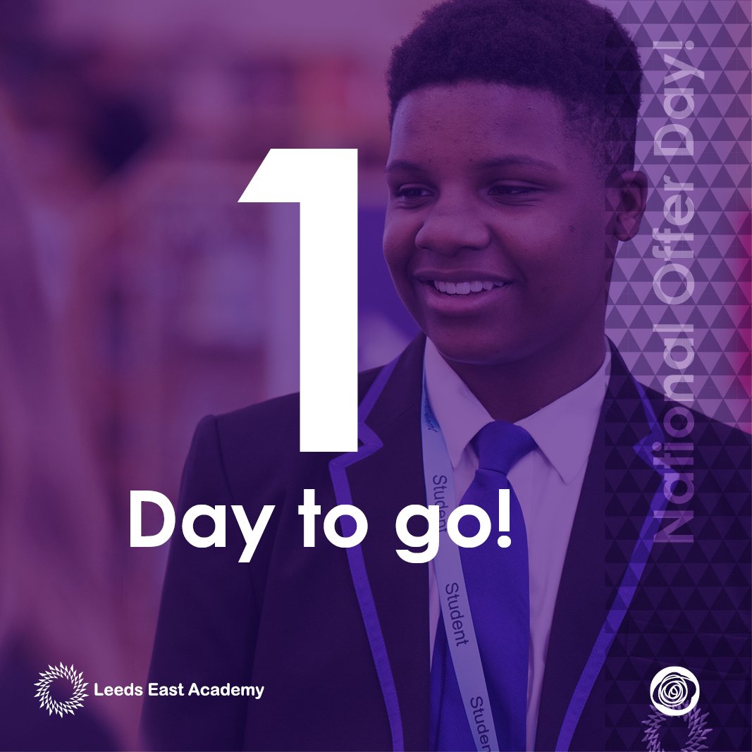The countdown to National Offer Day is almost over! Don't forget to keep an eye on your emails for your offer from Leeds East Academy tomorrow. We can't wait to welcome new faces to our school community! #LeedsEastAcademy #NewBeginnings #NationalOfferDay