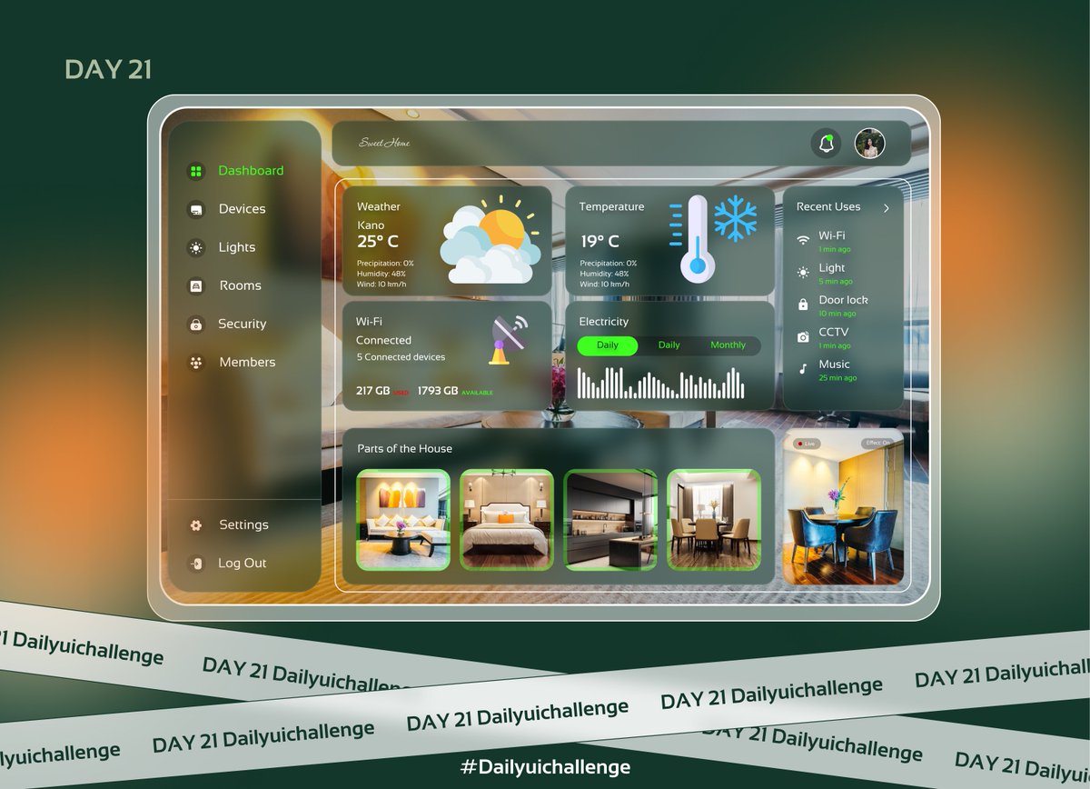 Joelpillarr's tweet image. Day 21 - Delved into designing a Home Management System. Researched extensively and incorporated the sleek Glassmorphism effect for an aesthetically pleasing design.
#uiux #dailyuidesign #dailyuichallenge #figma #figmadesign #productdesign #joelpillar